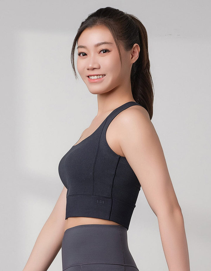 Seamless Knit Ribed Square Neck Medium Impact Longline Sports Bra Medium Impact Her own words SPORTS Night Skyx Turbulence S (75A-B) 