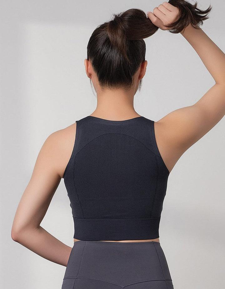 Seamless Knit Ribed Square Neck Medium Impact Longline Sports Bra Medium Impact Her own words SPORTS 