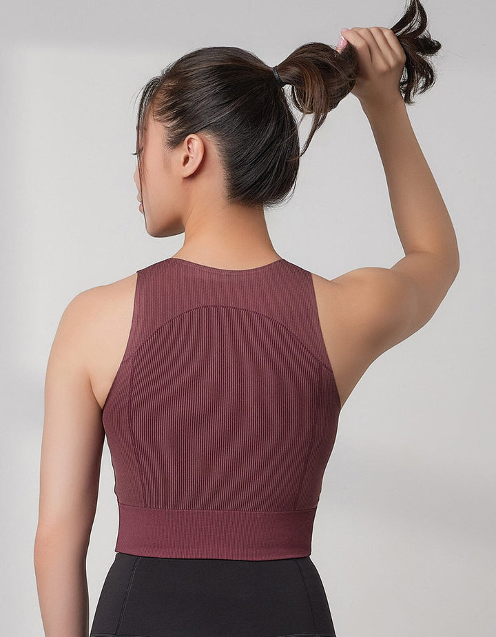 Seamless Knit Ribed Square Neck Medium Impact Longline Sports Bra Medium Impact Her own words SPORTS 