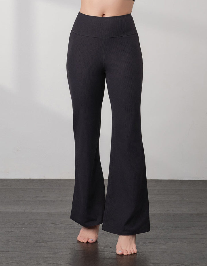 HOW-EFFORTLESS Ribbed High Waist Flare Leg Full Length Flare Her own words SPORTS 
