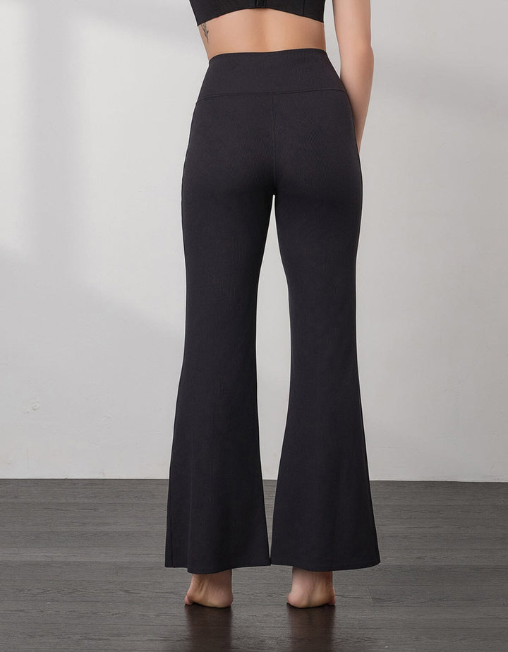 HOW-EFFORTLESS Ribbed High Waist Flare Leg Full Length Flare Her own words SPORTS 