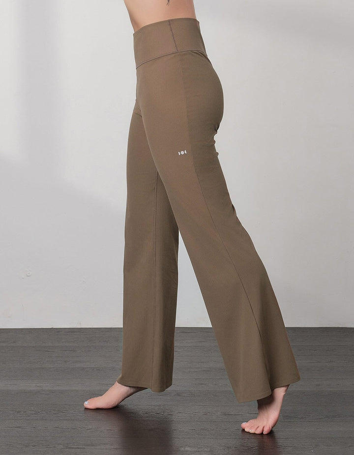 HOW-EFFORTLESS Ribbed High Waist Flare Leg Full Length Flare Her own words SPORTS New Pine Bark S 