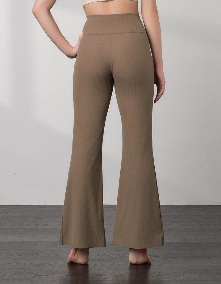 HOW-EFFORTLESS Ribbed High Waist Flare Leg Full Length Flare Her own words SPORTS 