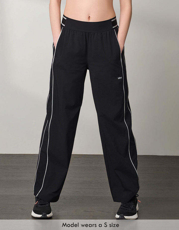 WOVEN Contrast Color Pipping Mid Waist Straight leg Pants Leggings Her own words SPORTS 