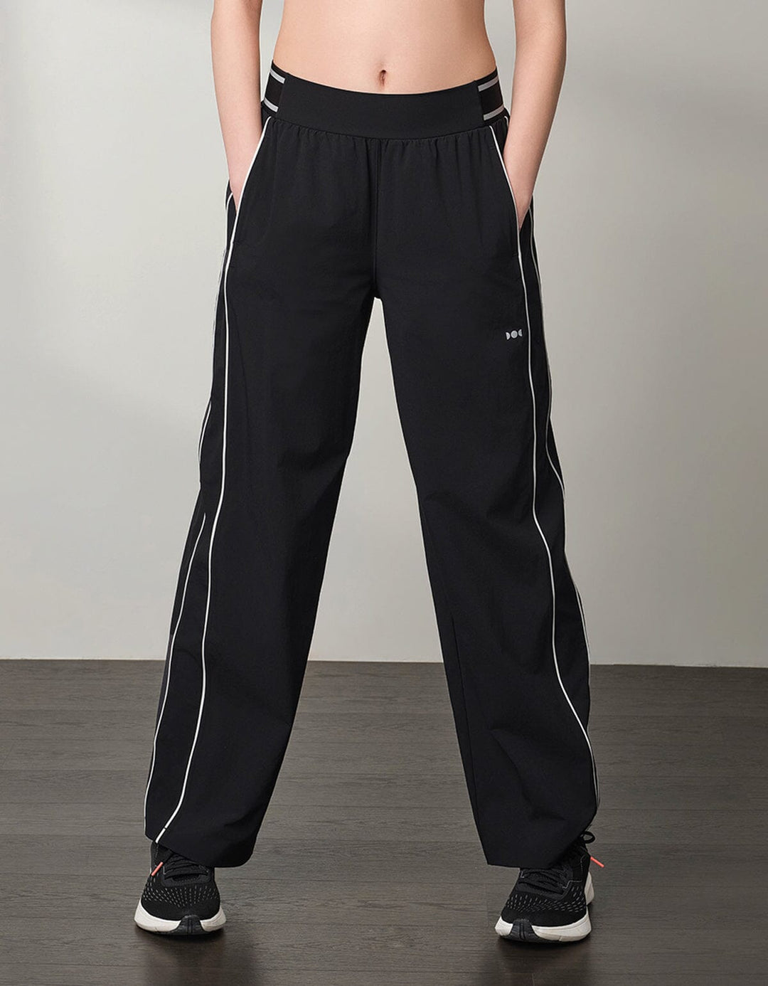 WOVEN Contrast Color Pipping Mid Waist Straight leg Pants Leggings Her own words SPORTS 