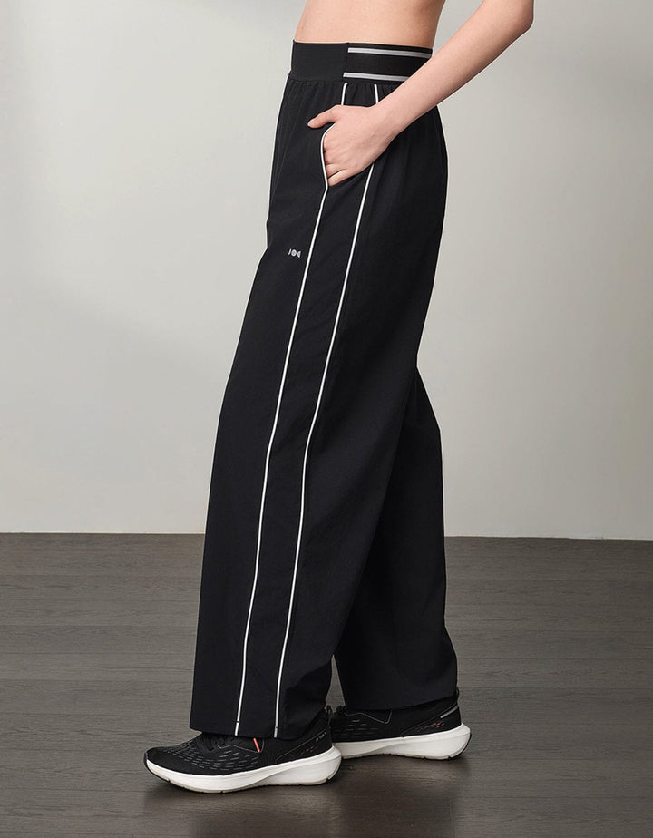 WOVEN Contrast Color Pipping Mid Waist Straight leg Pants Leggings Her own words SPORTS 