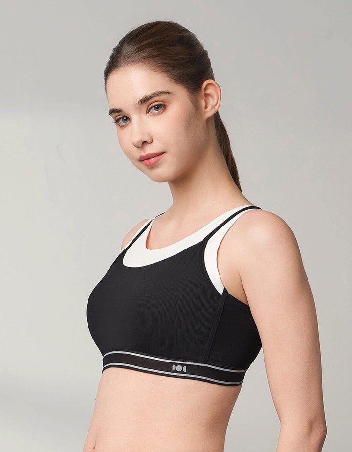 (No photo) HOW-AIRY Ribbed Breathable Medium Impact Sports Bra Sports Bra Her own words SPORTS Black x Snow White 70C 