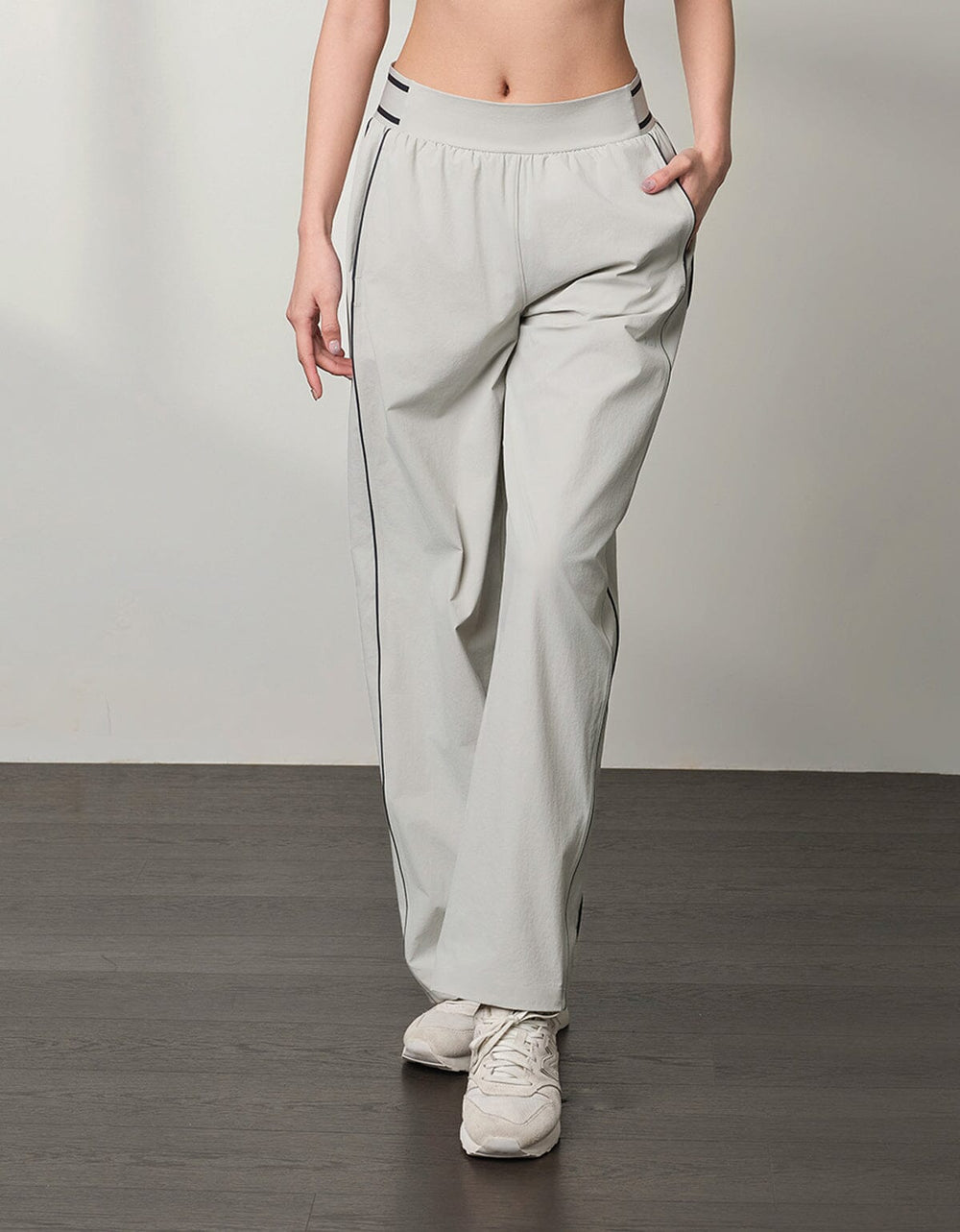 WOVEN Contrast Color Pipping Mid Waist Straight leg Pants Wide Leg Her own words SPORTS 