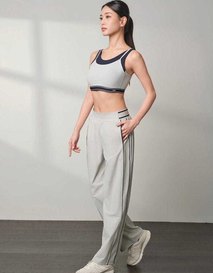 WOVEN Contrast Color Pipping Mid Waist Straight leg Pants Wide Leg Her own words SPORTS 