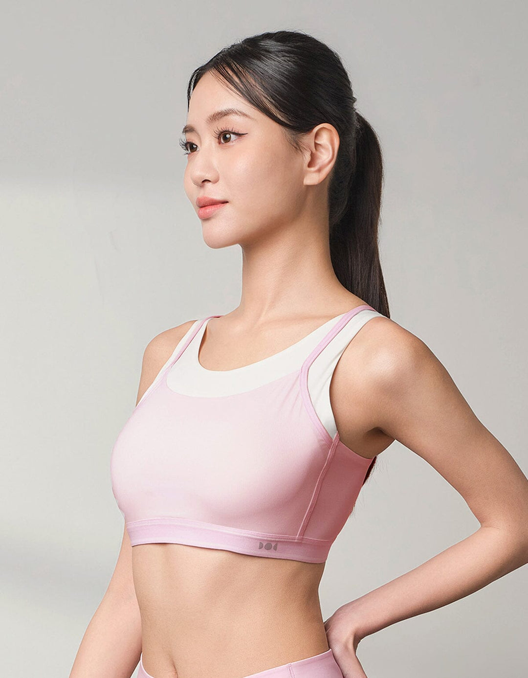 (No photo) HOW-AIRY Ribbed Breathable Medium Impact Sports Bra Sports Bra Her own words SPORTS Bubble Pink x Snow White 70C 