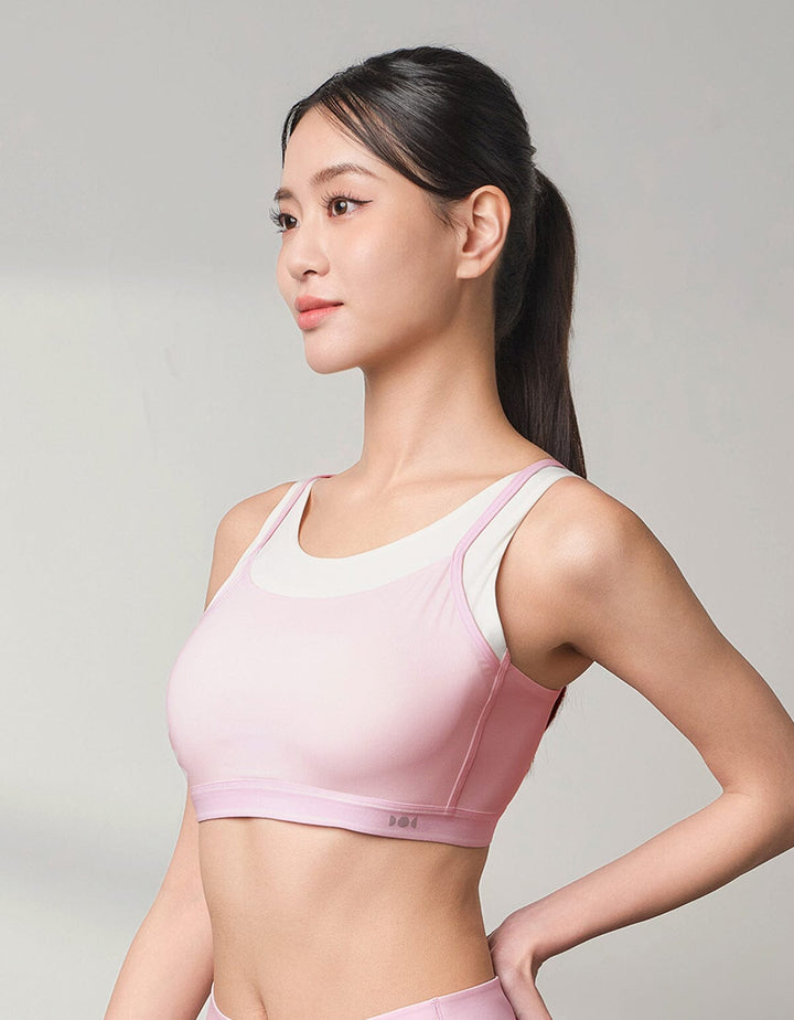 (No photo) HOW-AIRY Ribbed Breathable Medium Impact Sports Bra Sports Bra Her own words SPORTS Bubble Pink x Snow White 70C 