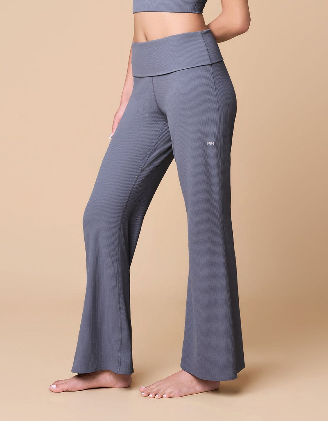 Ribbed Foldover Waist Kick Flare Full Length Leggings Flare Her own words SPORTS Folkstone Grey XS 