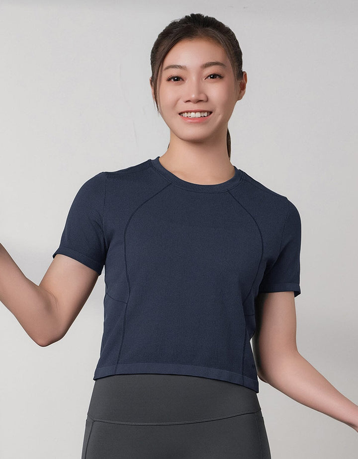 Seamless Knit Ribbed Slim Fit Crop Short Sleeve Crop Top Her own words SPORTS 