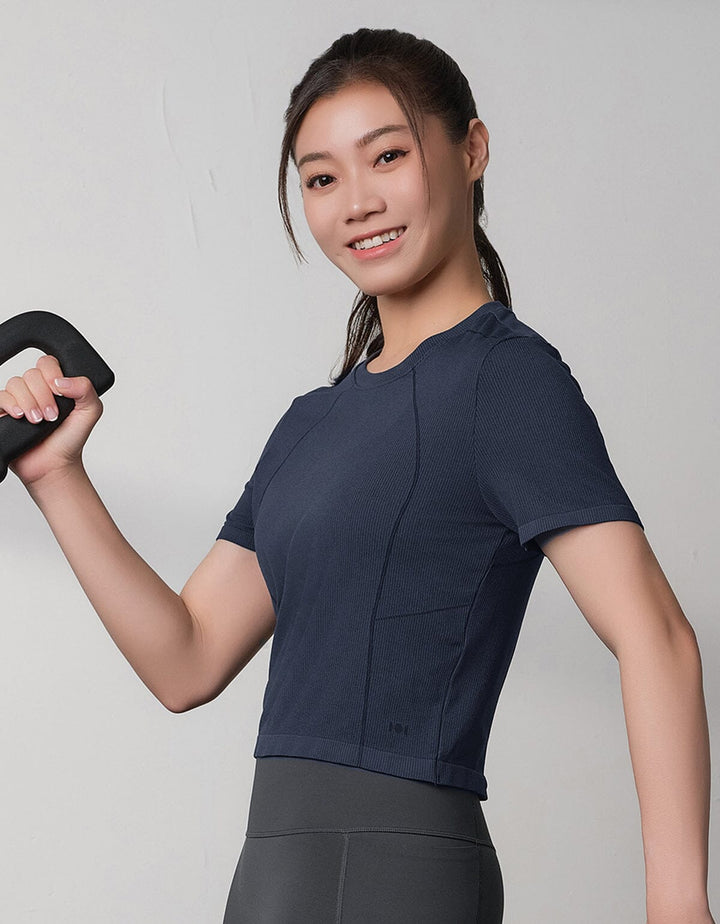 Seamless Knit Ribbed Slim Fit Crop Short Sleeve Crop Top Her own words SPORTS 