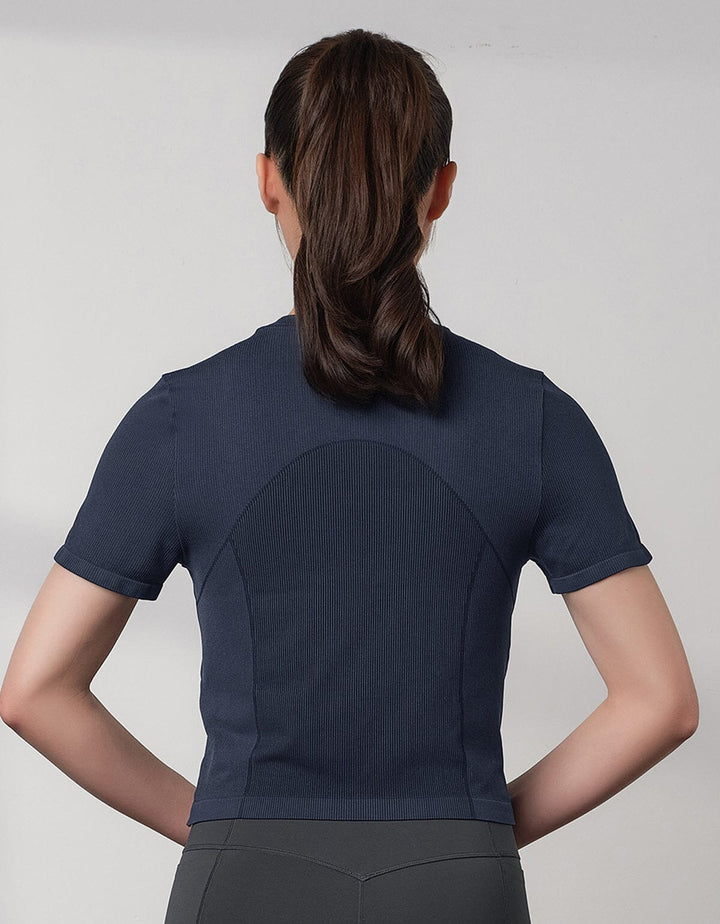 Seamless Knit Ribbed Slim Fit Crop Short Sleeve Crop Top Her own words SPORTS 