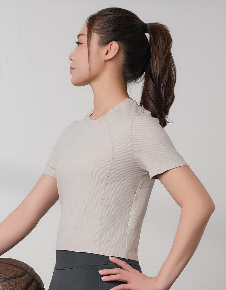 Seamless Knit Ribbed Slim Fit Crop Short Sleeve Crop Top Her own words SPORTS 