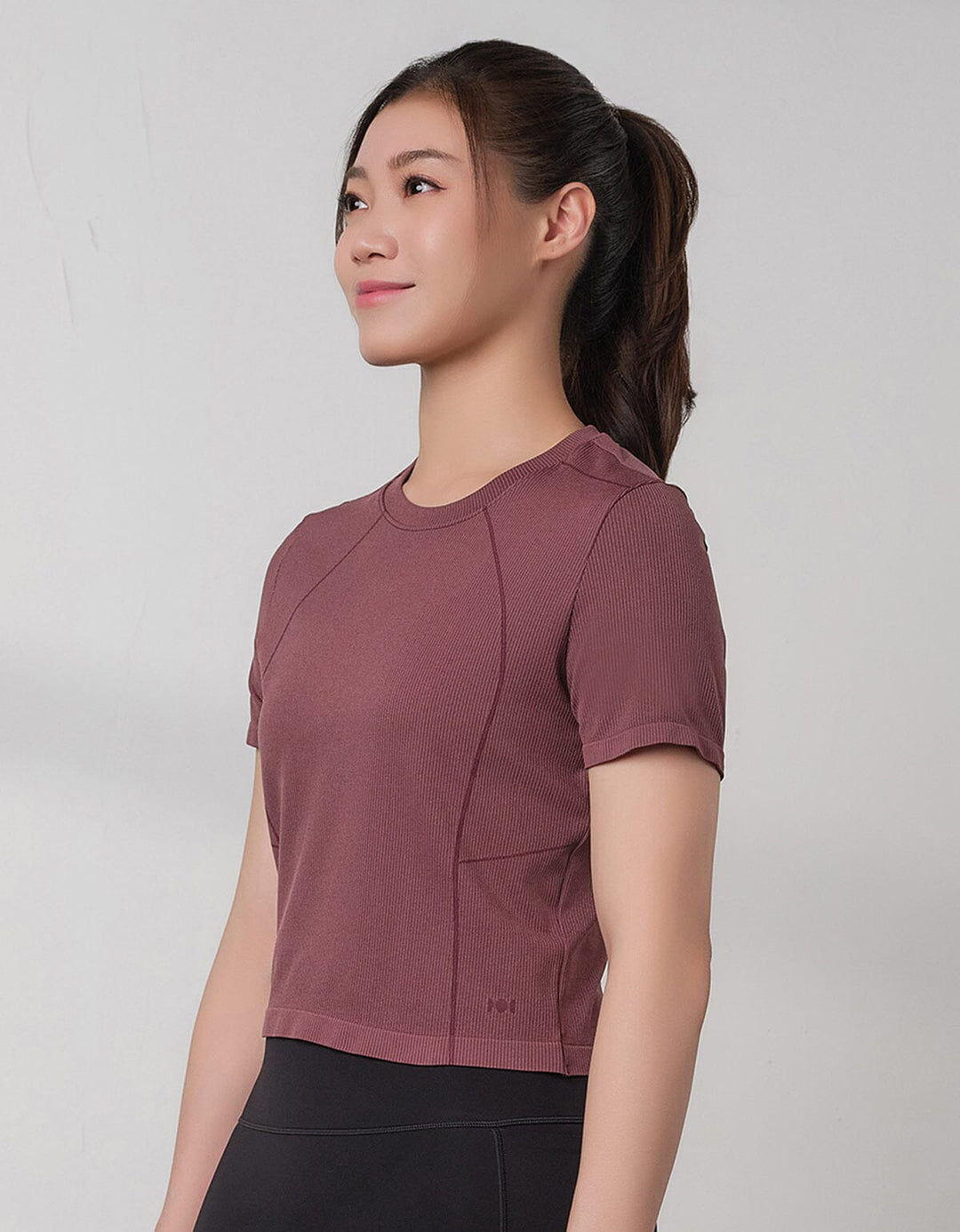 Seamless Knit Ribbed Slim Fit Crop Short Sleeve Crop Top Her own words SPORTS 