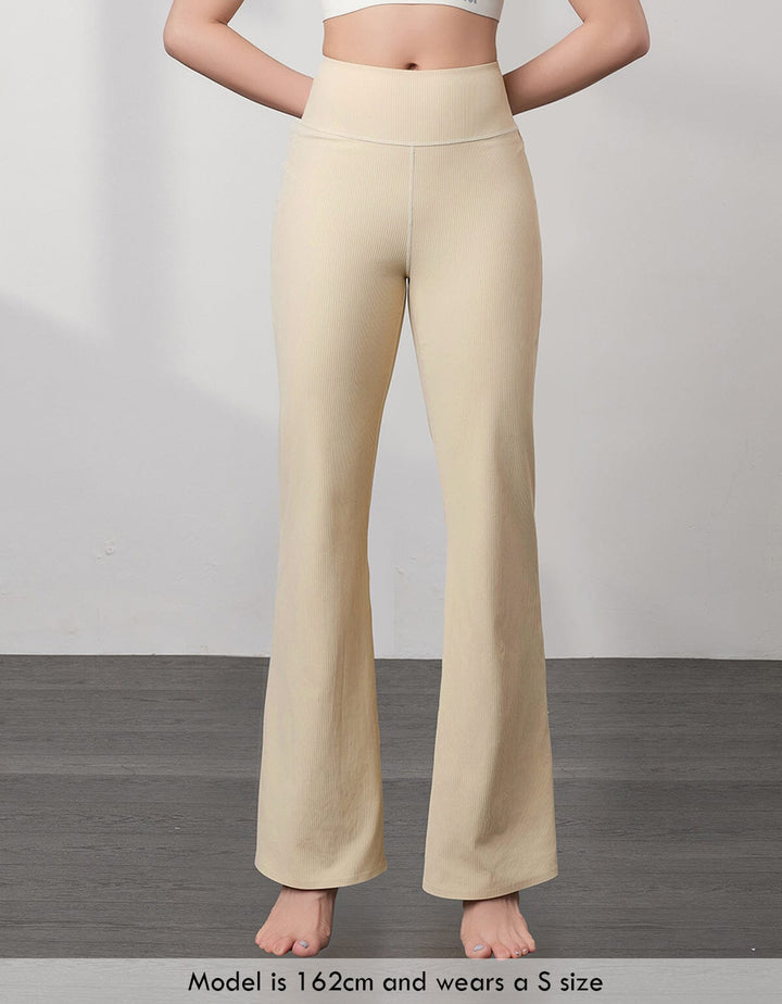 HOW-EFFORTLESS Ribbed High Waist Flare Leg Full Length Flare Her own words SPORTS 