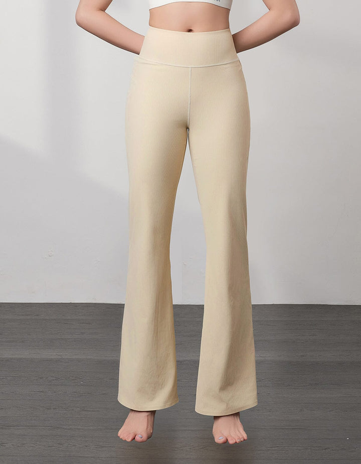 HOW-EFFORTLESS Ribbed High Waist Flare Leg Full Length Flare Her own words SPORTS 