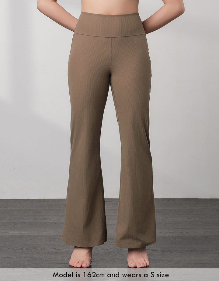 HOW-EFFORTLESS Ribbed High Waist Flare Leg Full Length Flare Her own words SPORTS 