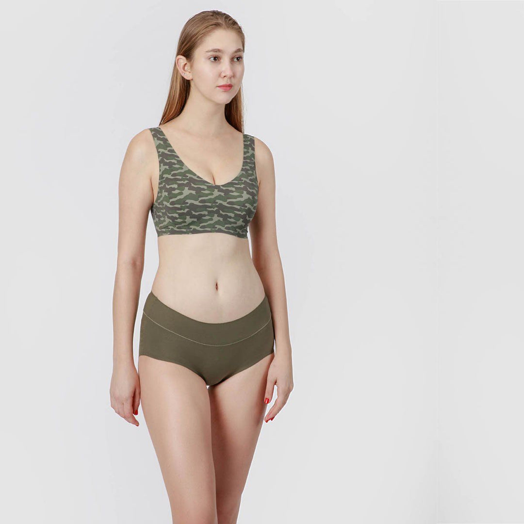 Green military light Moulded cotton push-up bra - Buy Online