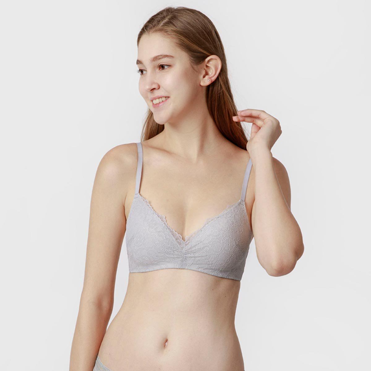 Non-wire Lacy Bra Bra Her Own Words Light Stone x Power Puff 70A 