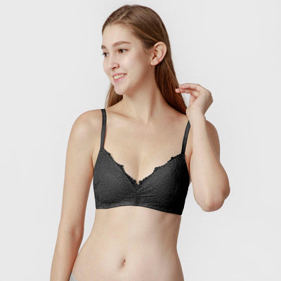 Non-wire Lacy Bra Bra Her Own Words Black 70A 