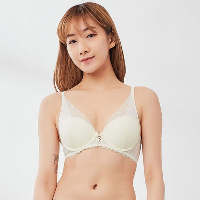 Sustainable REherbafoam™ Plunge Push Up Lace Bra Bra Her Own Words Transparent Yellow 70B 