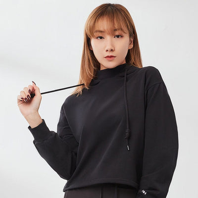 Lifestyle High Neck Cropped Hoodie Tops Sweat Float Black S 
