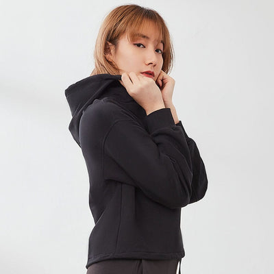 Lifestyle High Neck Cropped Hoodie Tops Sweat Float 